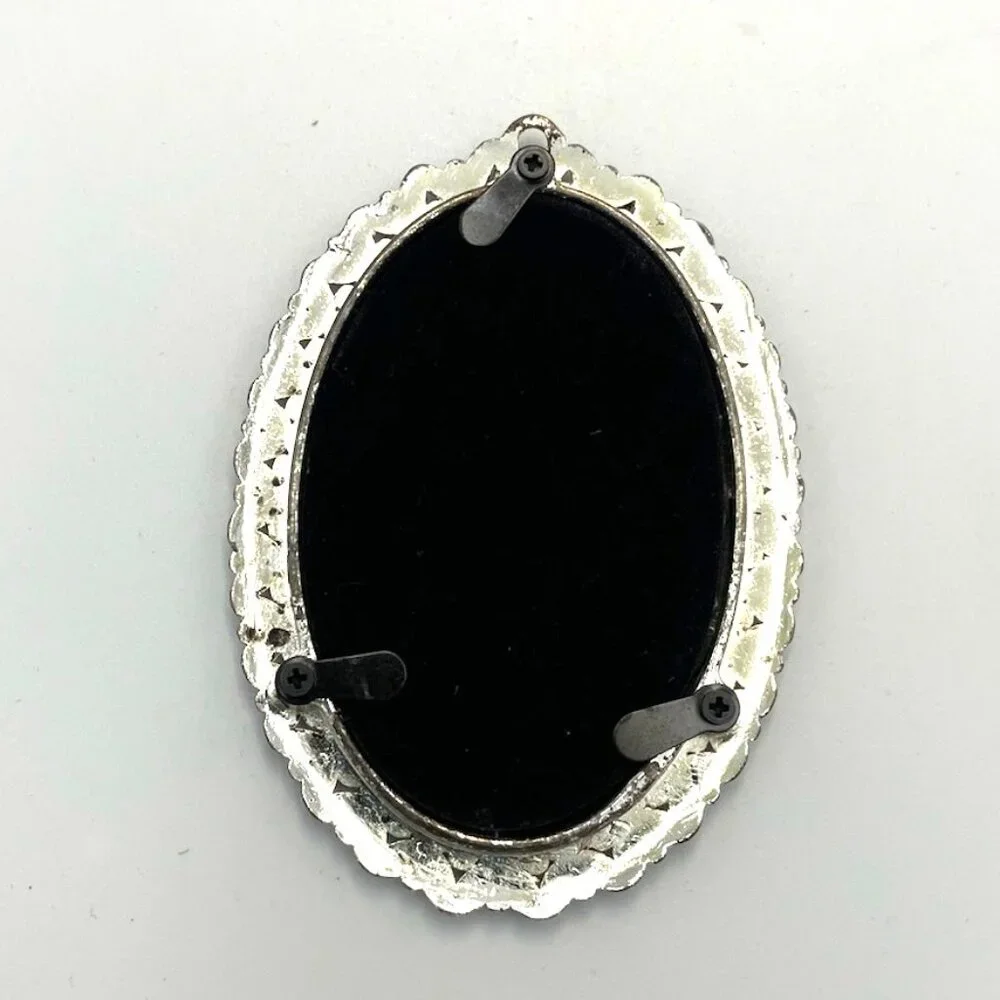 Hanging Picture Photo Frame Oval Faux Pearl & Marcasite Holds 1.75